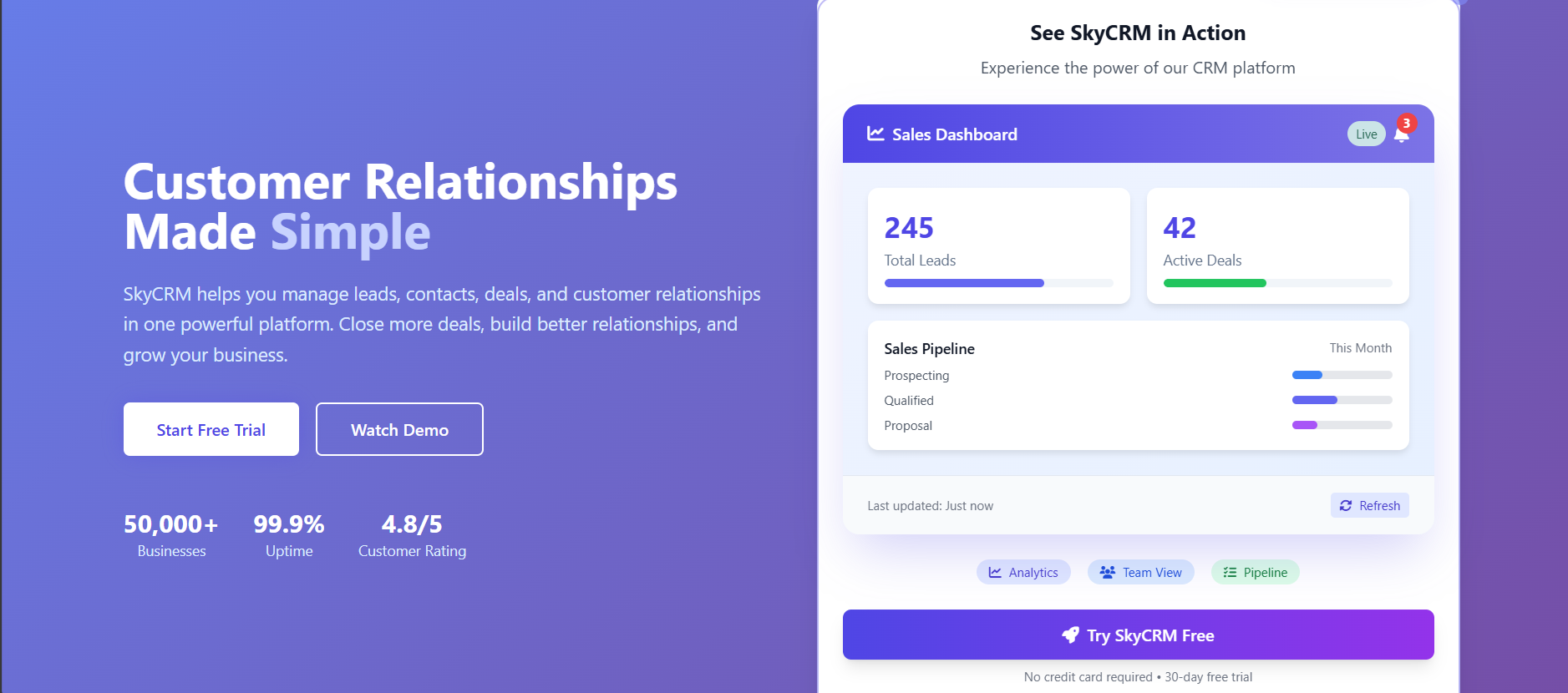 CRM Dashboard Screenshot